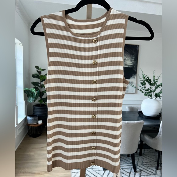 COMMENSE Striped Knit Button Front Tank Top - Picture 1 of 6